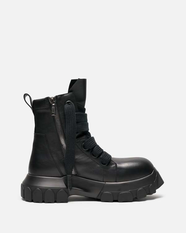 Rick Owens Wide Lace Bozo Tractor Boot - Black/Black | Garmentory