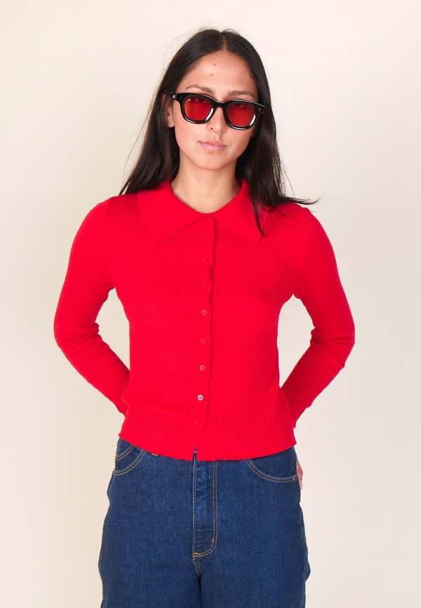 Rollas Caroline Knit Long Sleeve Top - Coral