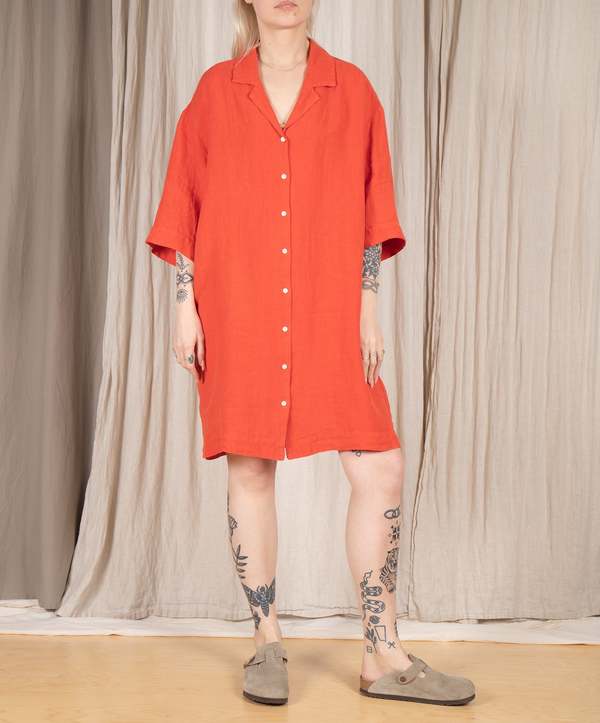 Hartford Rafik Linen Shirt Dress - Poppy | Garmentory Hartford Rafik Linen Shirt Dress - Poppy | Garmentory