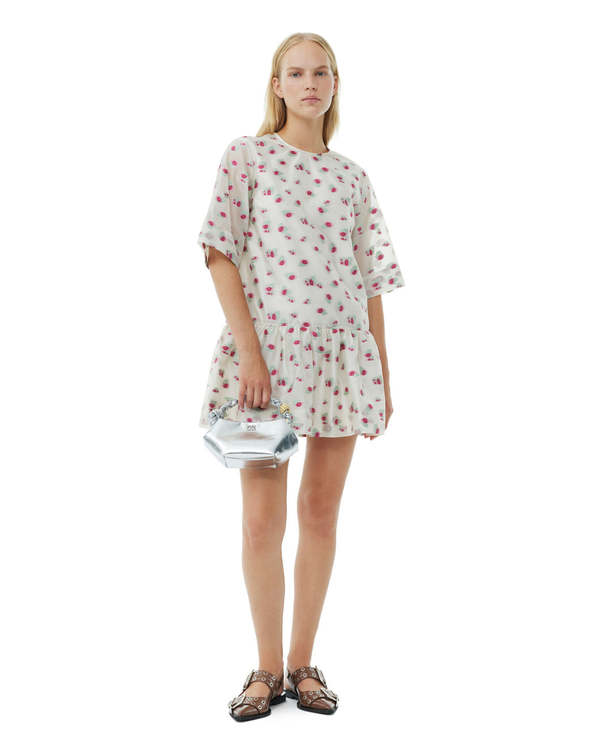 Ganni Organza Jacquard Open-Back Mini Dress - Tofu on Garmentory