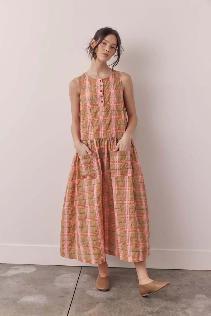 knee length dresses for ladies Plaid Collared Midi Dress  Snazzy Rags