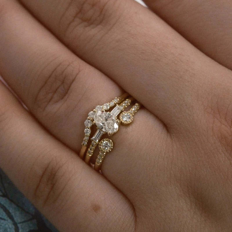 Jennie Kwon Designs Diamond Ripple Arch Ring - 14K Yellow/14K Rose/14K White