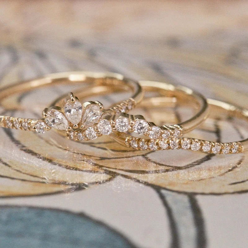 Jennie Kwon Designs Diamond Ripple Arch Ring - 14K Yellow/14K Rose/14K White