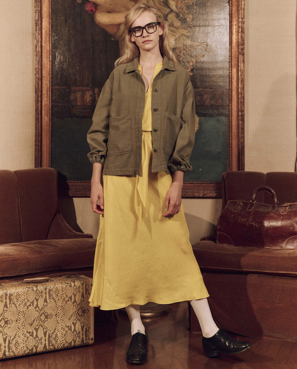 The Great. The Blouson Sleeve Chore Jacket - Army | Garmentory