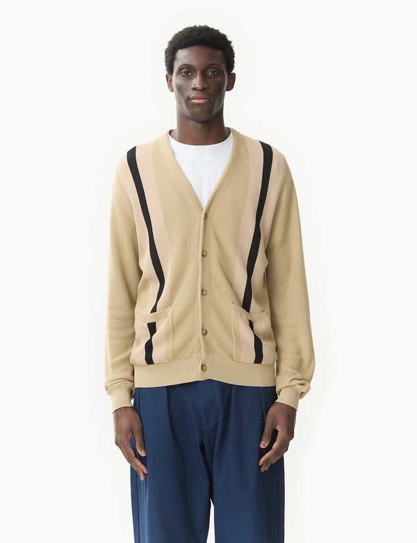 Beams Plus Stripe Cardigan - Beige | Garmentory