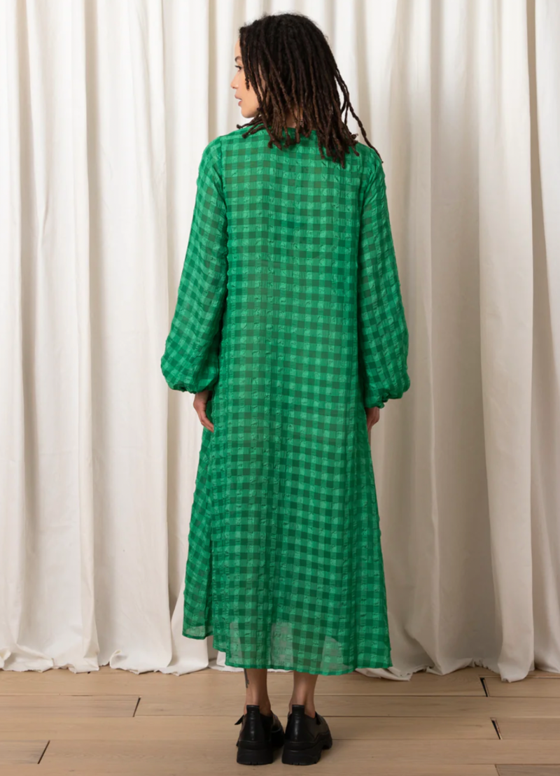 Ali Golden Long Sleeve V-Neck Dress - Kelly Green Check | Garmentory
