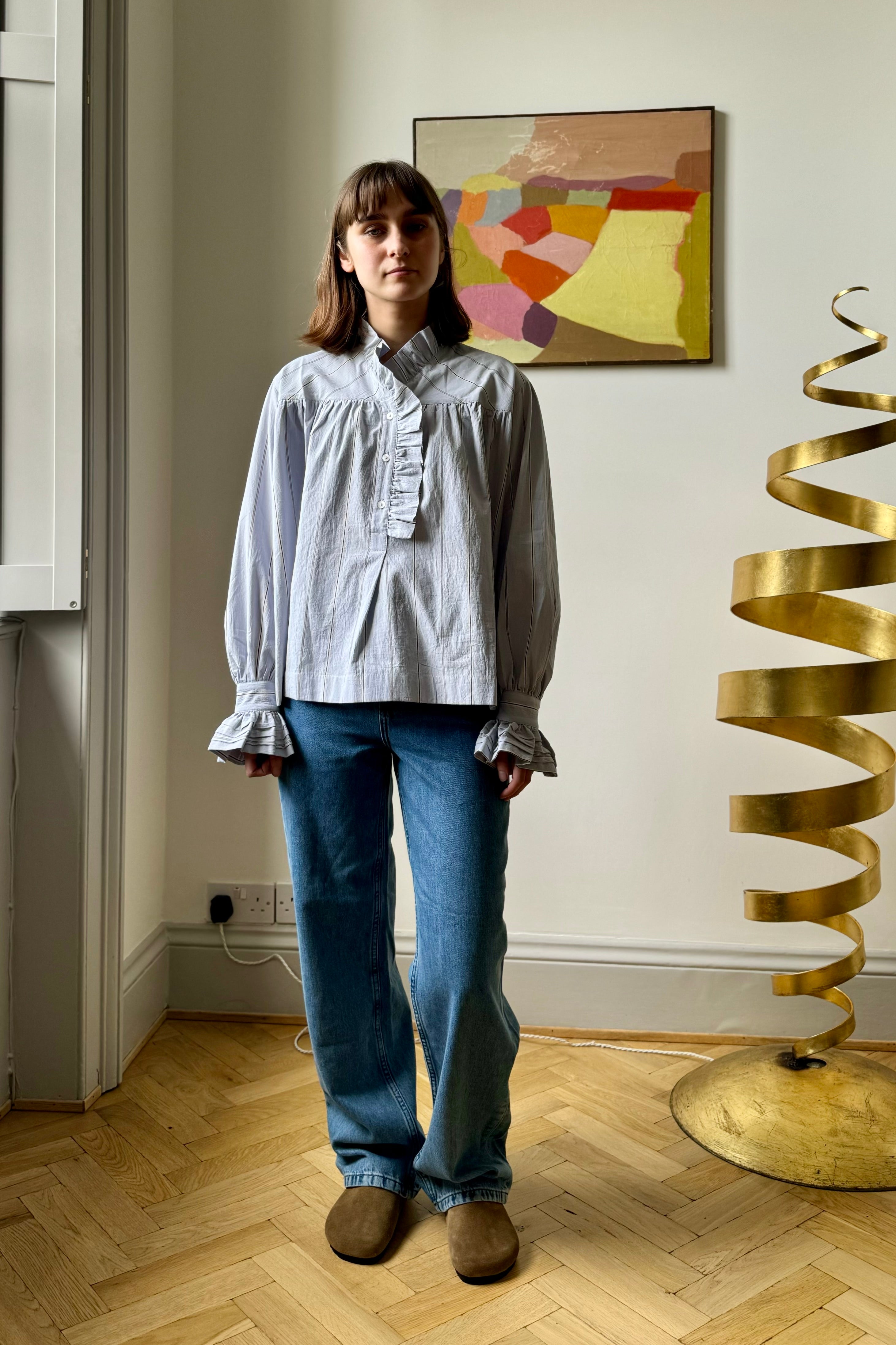 専用）CAWLEY STUDIO_SOPHIE SHIRT_COTTON Cawley Studio Sophie Button Up Shirt Top Blouse Stripe Blue