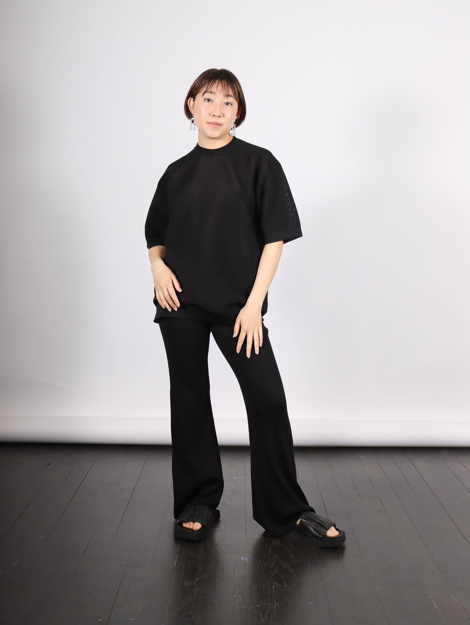【専用】CFCL BS RIB TIGHT FLARE PANTS CFCL Rib Tight Flare Pants - Black | Garmentory