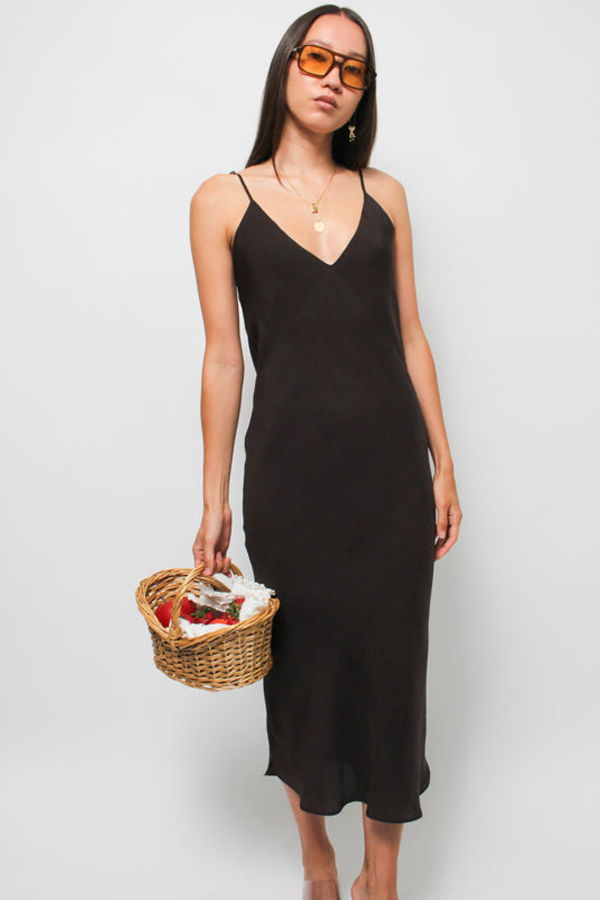 Cloak & Dagger Bias Slip Midi Dress - Chocolate