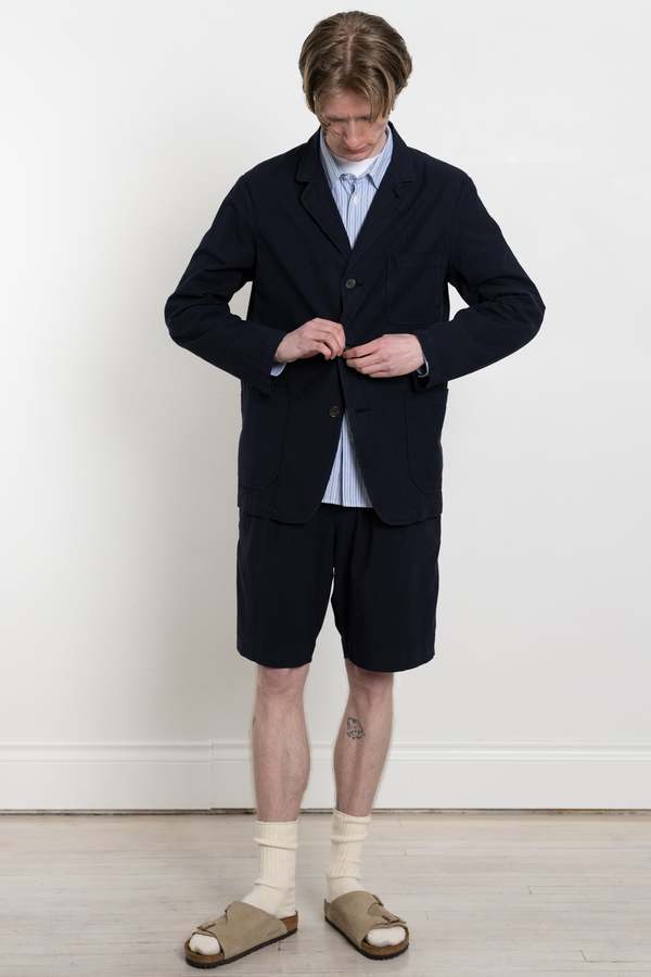 Universal Works Pleated Track Short Seersucker II - Navy | Garmentory