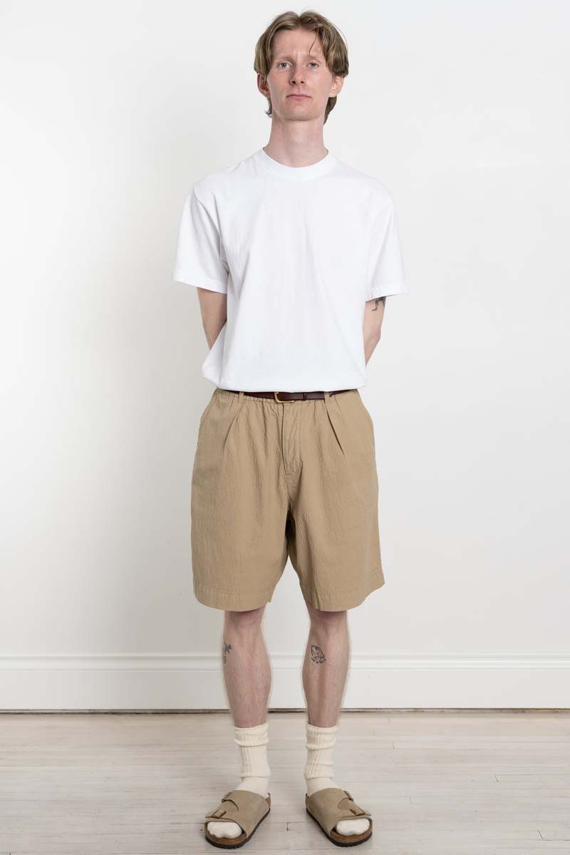 Universal Works Pleated Track Short Seersucker II - Summer Oak