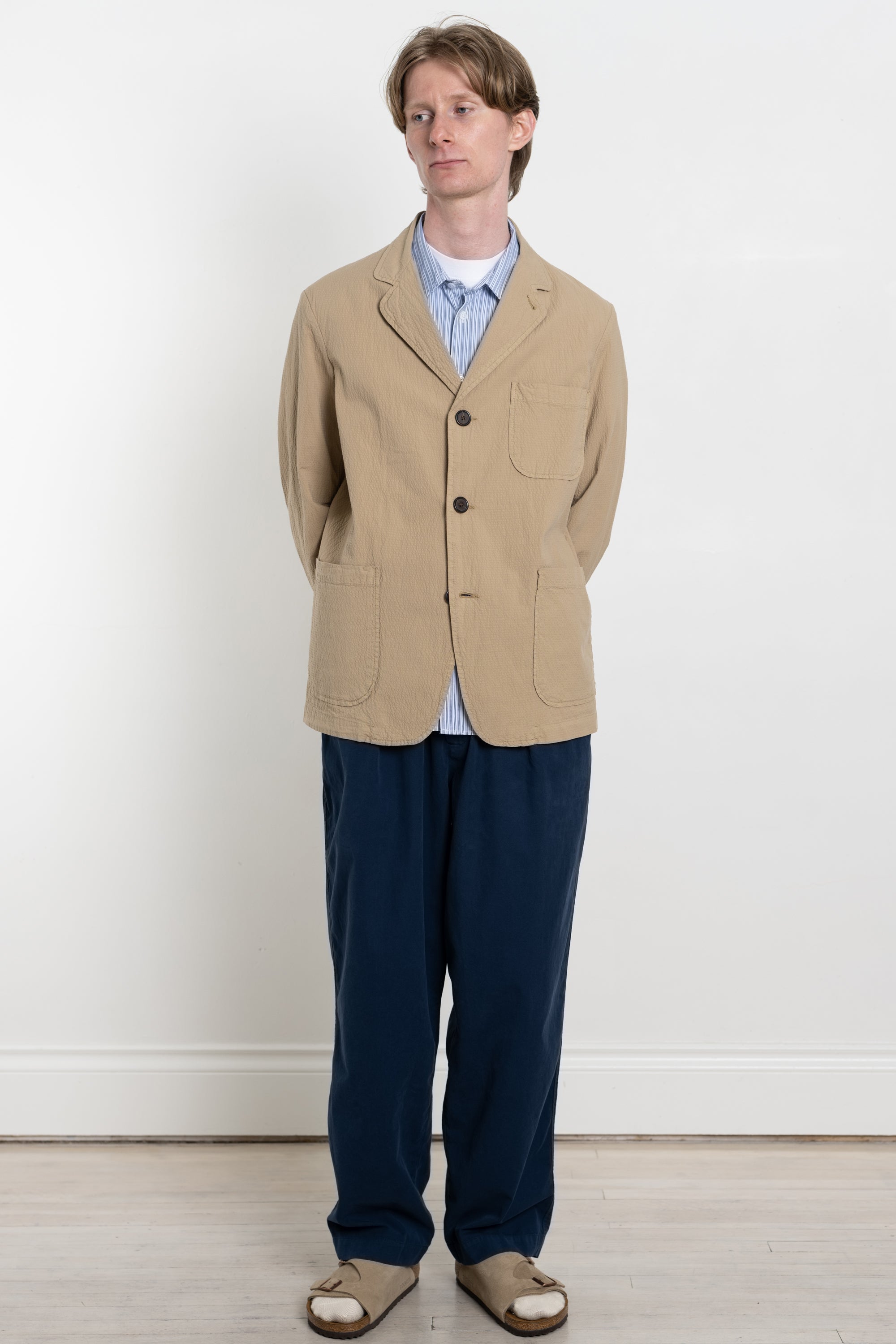 Universal Works Three Button Universal Works Three Button Jacket - Seersucker II Summer Oak | Garmentory