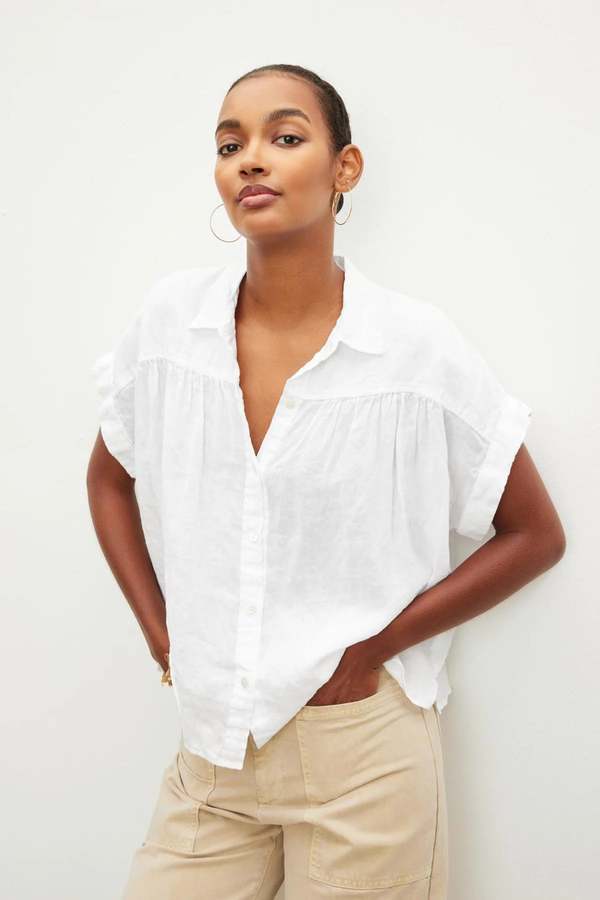 linen button front top