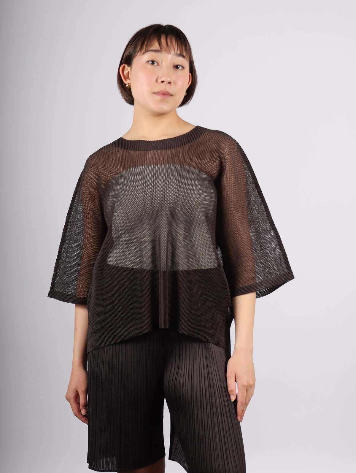 Pleats Please by Issey Miyake Tatami April Top - Black Pepper