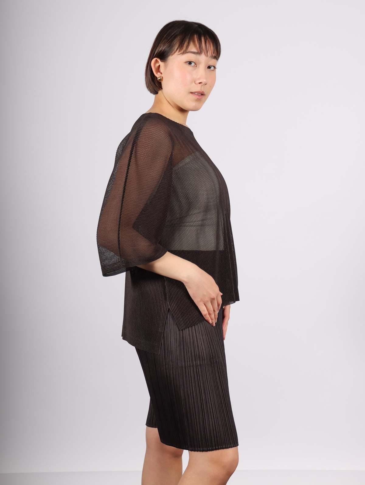 Pleats Please by Issey Miyake Tatami April Top - Black Pepper