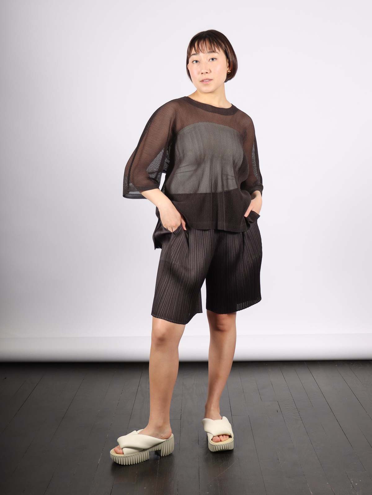 Pleats Please by Issey Miyake Tatami April Top - Black Pepper