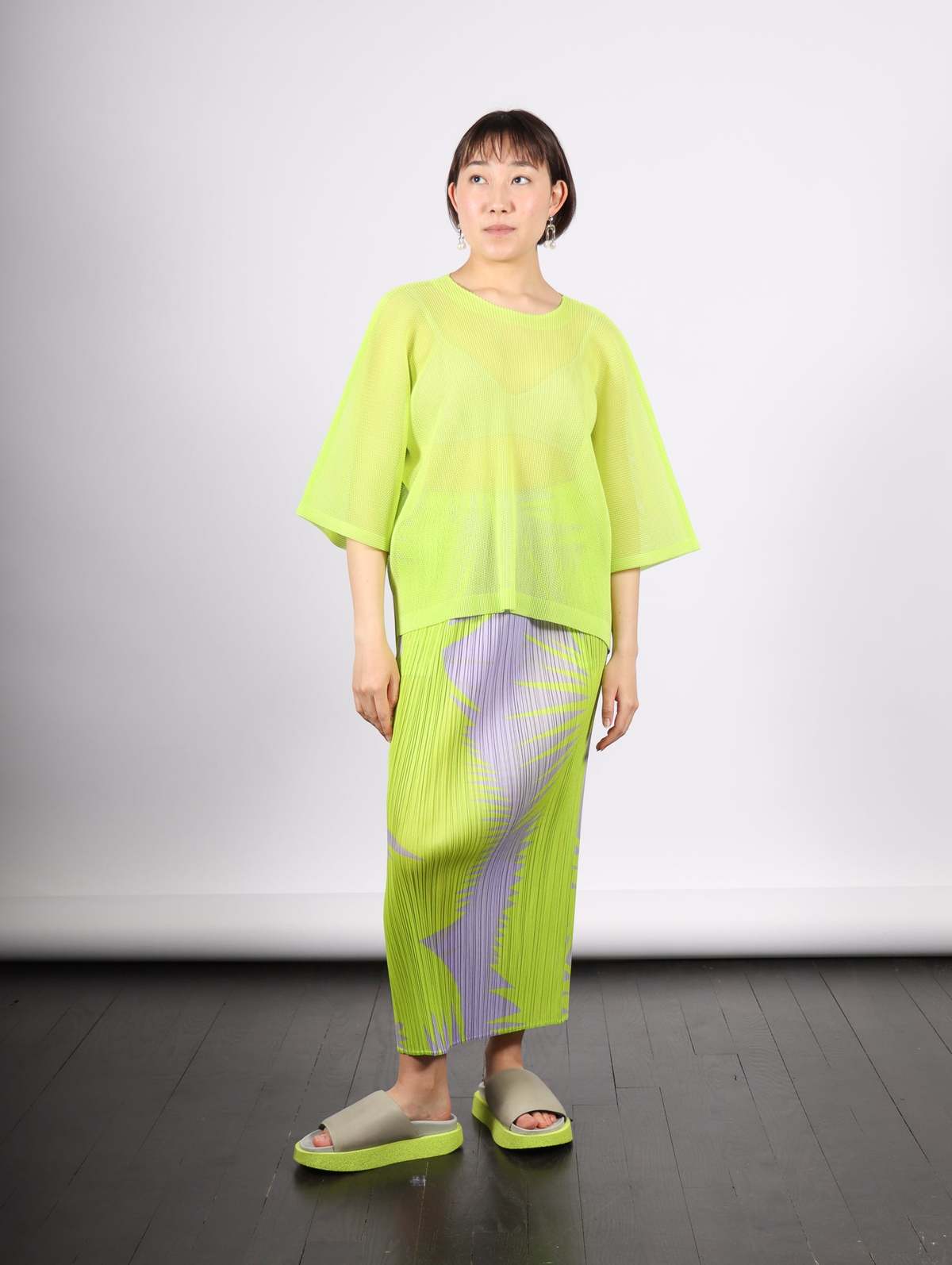 トップス PLEATS PLEASE TATAMI APRIL Tatami April Top in Yellow Green by Pleats Please Issey Miyake