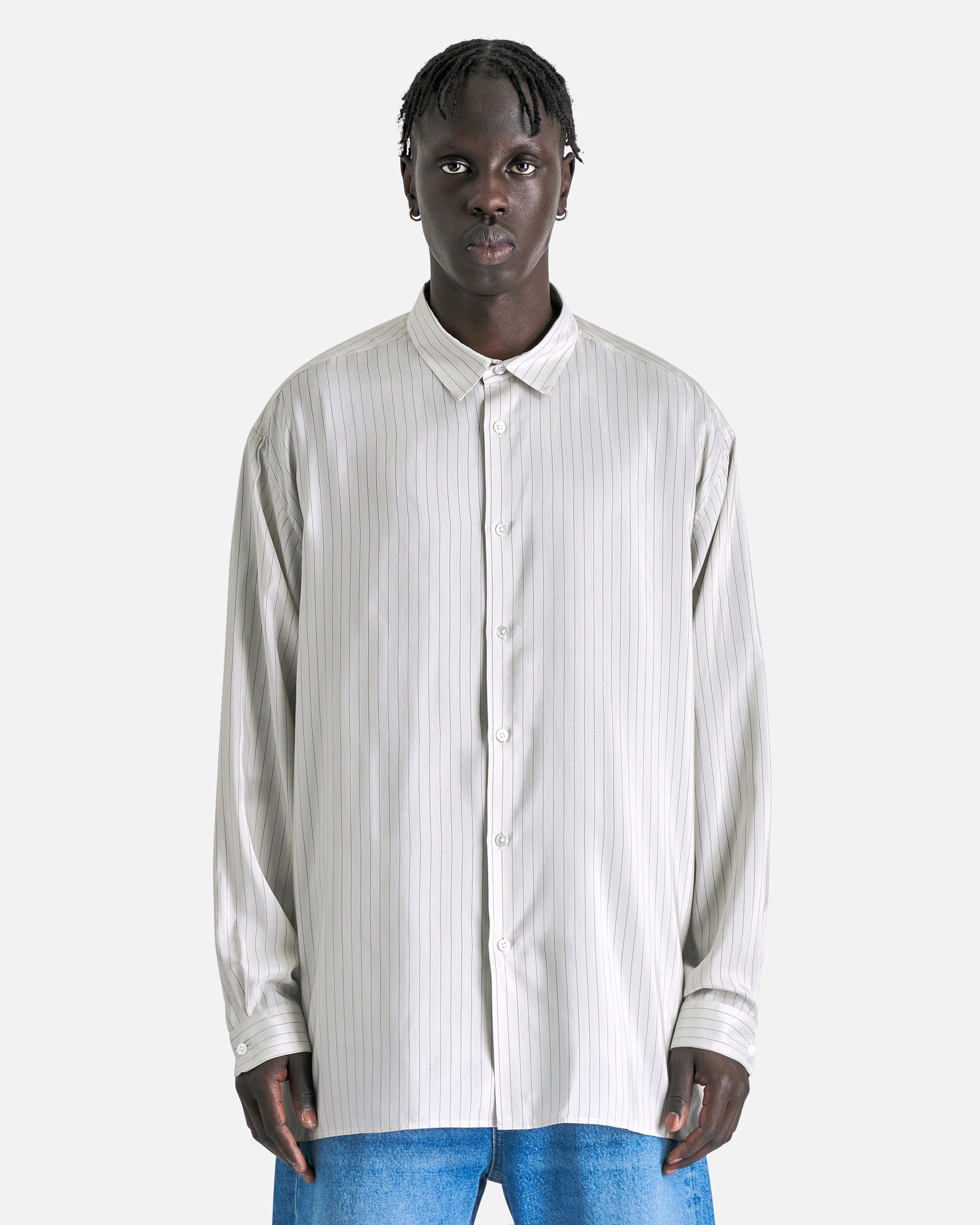 the row ALBIE SHIRTS ストライプ 長袖シャツ The Row Albie Shirt - Grey Stripe | Garmentory