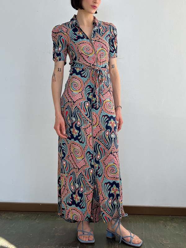 knee length dresses for ladies Vintage 1940s Pink Damask Maxi Dress – ALEXANDRA-KING main image 0