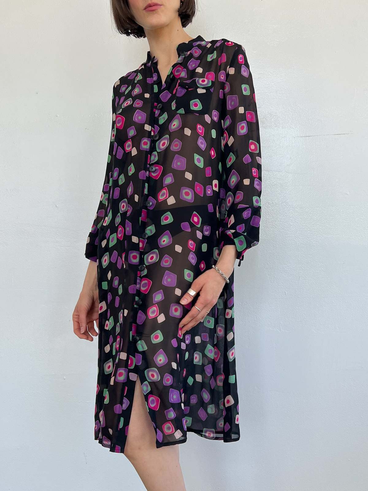 Vintage Armani Geo Shapes Sheer Silk Dress | Garmentory