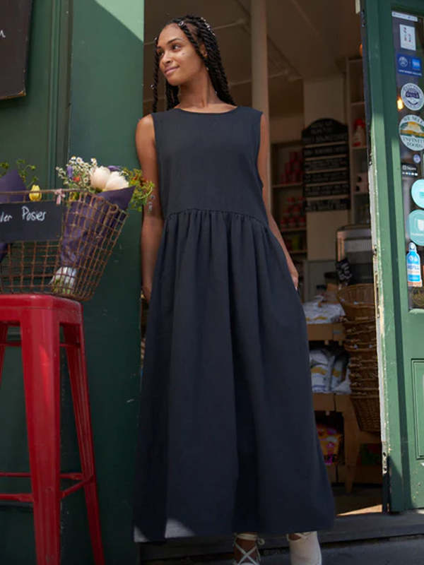 Kate Sheridan Linen Tie Tuck Dress - Black | Garmentory