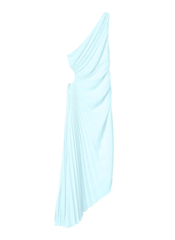 delfina asymmetrical pleated dress A.L.C. Delfina Pleated One-Shoulder Cutout Midi Dress Yellow Size 4 NE   Celebrity Owned