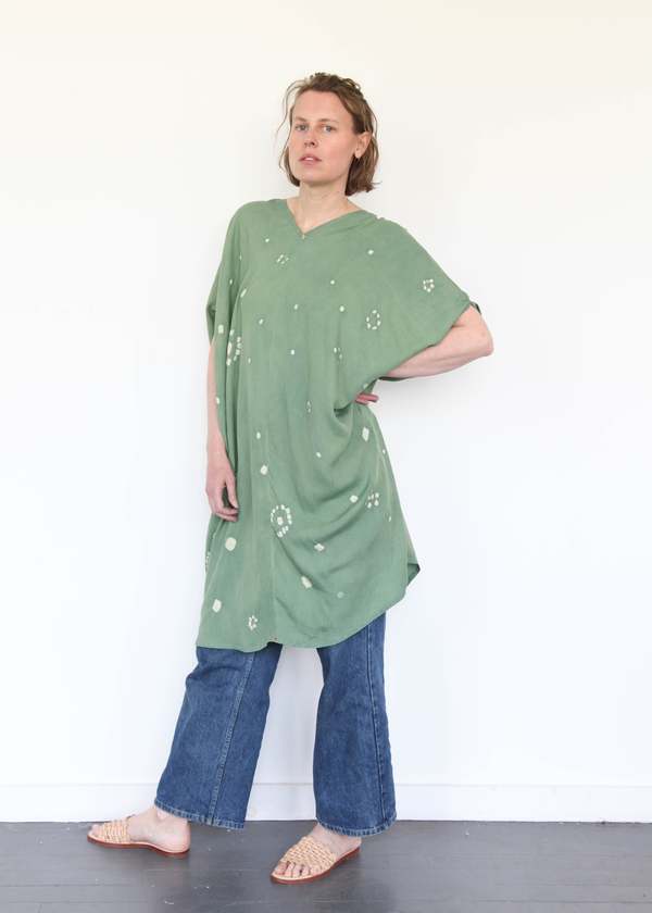 11.11 ELEVEN ELEVEN Tie Dye Silk Dress - Olive Green | Garmentory
