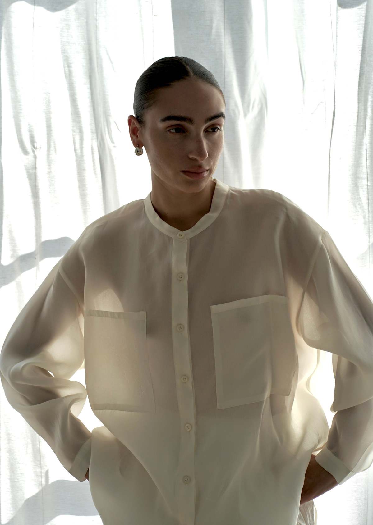 0040~Silk Organza Shirt with Standard Collar