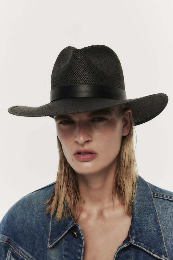 Janessa Leone Simone Straw Hat - Black | Garmentory display picture 1