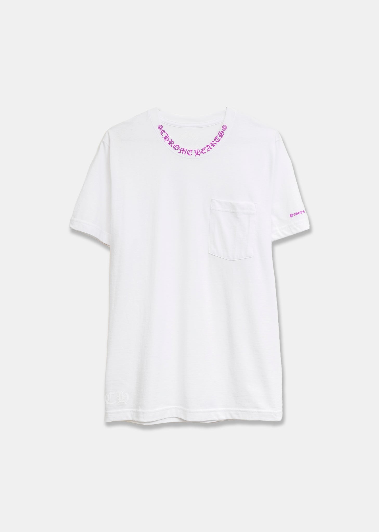 送料無料♪【CHROME HEARTS】NECK LOGO TEE \"WHITE/PURPLE\" chrome hearts Neck Script Tee - White/Purple | Garmentory