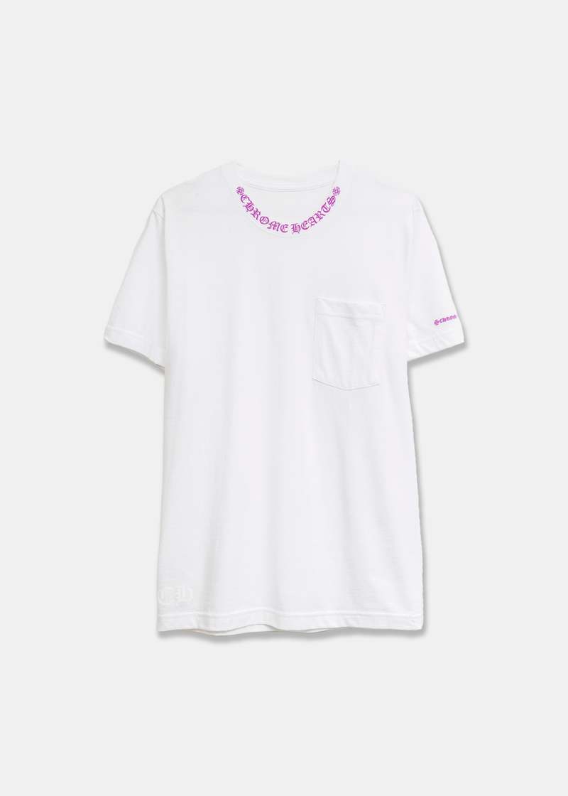 送料込♪【CHROME HEARTS】NECK LOGO TEE \"WHITE/PURPLE\" Neck Logo Tee 