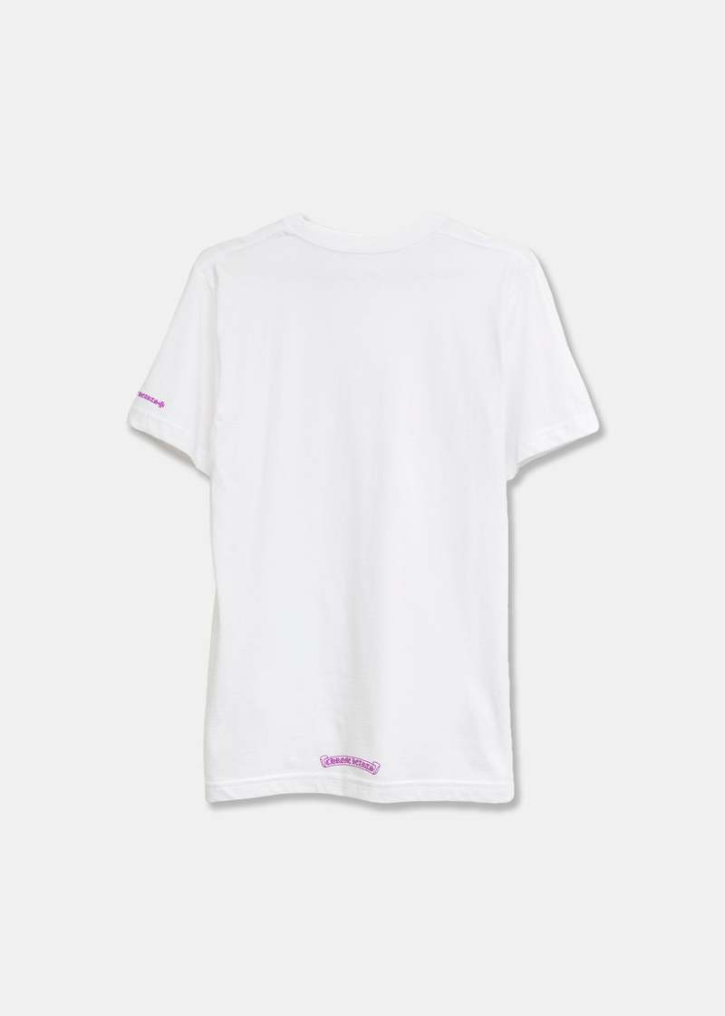 送料込♪【CHROME HEARTS】NECK LOGO TEE \"WHITE/PURPLE\" Neck Logo Tee 