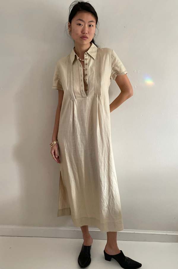 knee length dresses for ladies Summer Season Linen Blend Maxi Dress White main image 0