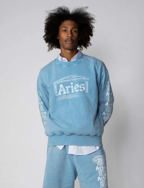 Aries Arise Aged Ancient Column Sweatshirt - Pale Blue
