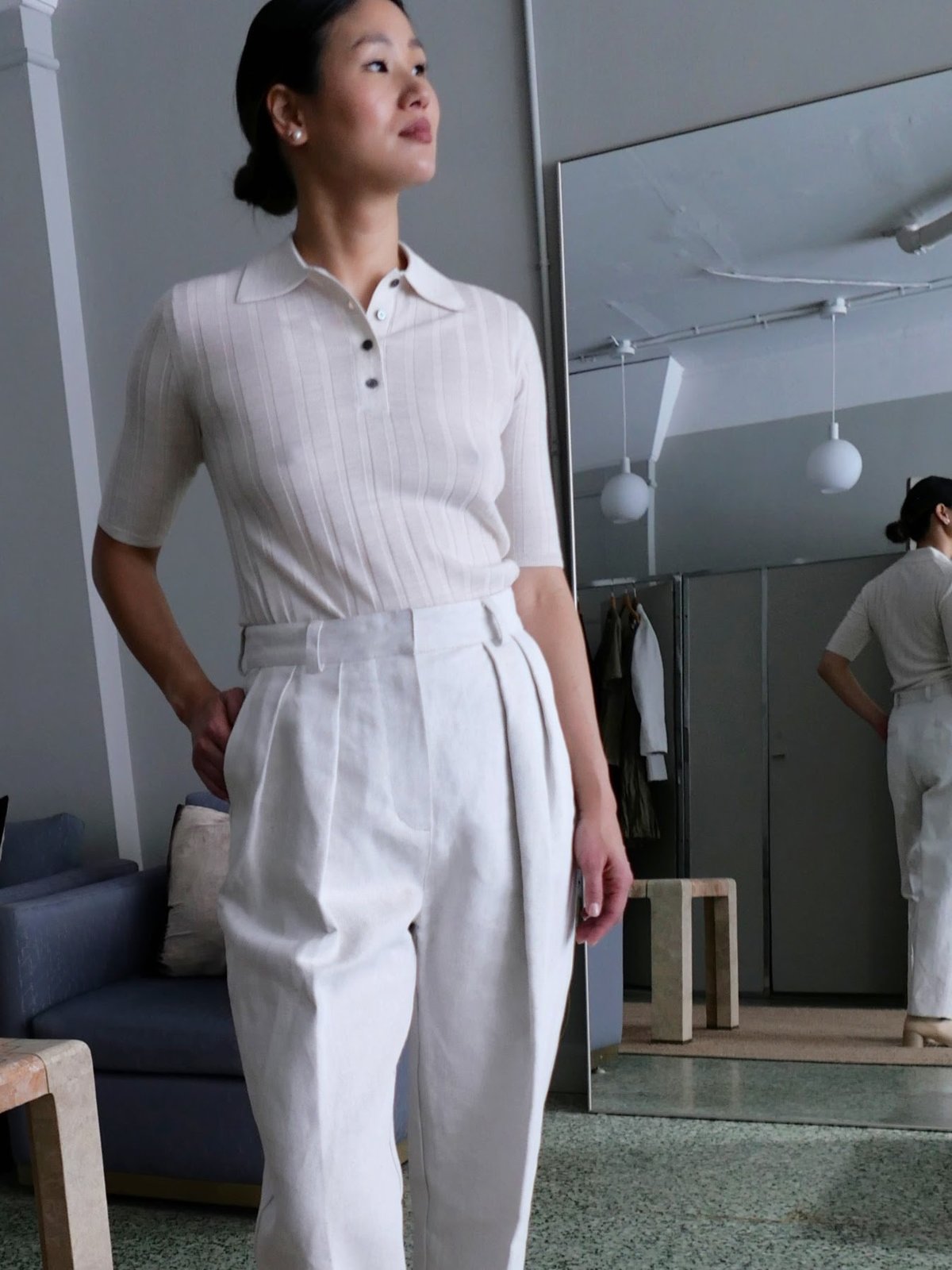 Mark Kenly Domino Tan MKDT STUDIO KINO KNIT TOP - LIGHT IVORY 