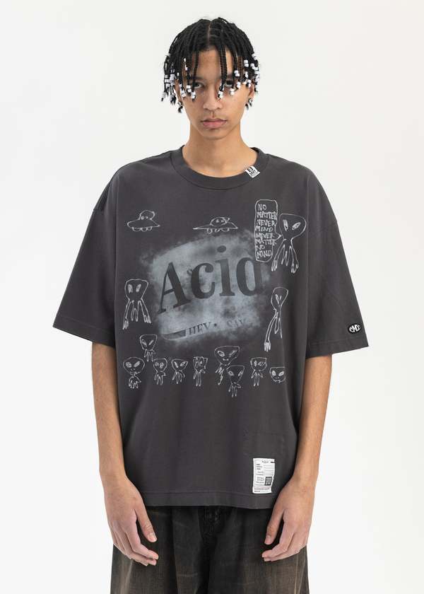 Mihara Yasuhiro DISTRESSED ACID PRINTED TEE - BLACK | Garmentory