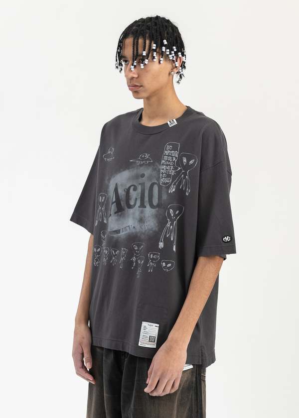 Mihara Yasuhiro DISTRESSED ACID PRINTED TEE - BLACK | Garmentory