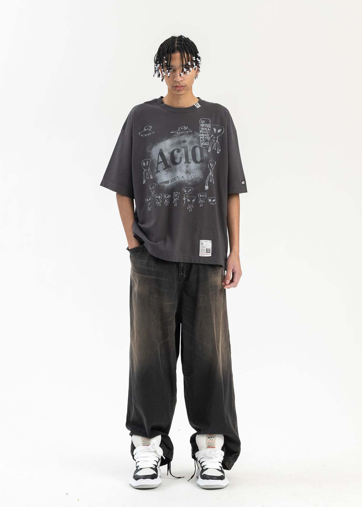 Mihara Yasuhiro DISTRESSED ACID PRINTED TEE - BLACK | Garmentory