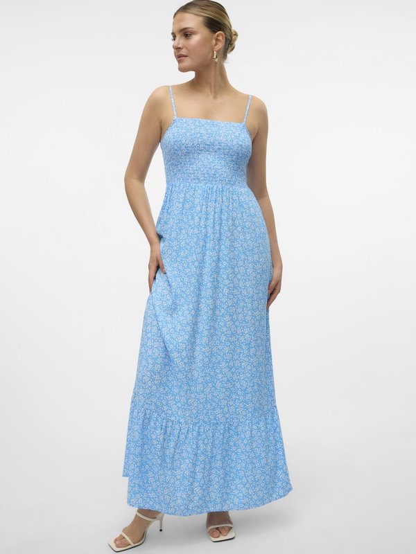 smock dress formal Devin Floral Glare Smock Tiered Midi Dress BLUE-GREENS / S by Sugarlips
