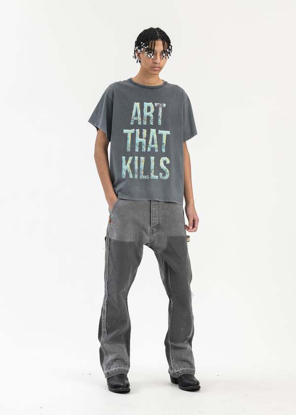 GALLERY DEPT. グレー ワークパンツ GALLERY DEPT. GD Charcoal Grey Painted LA Flare Carpenters - Grey