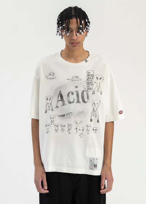 Mihara Yasuhiro DISTRESSED ACID PRINTED TEE - WHITE | Garmentory