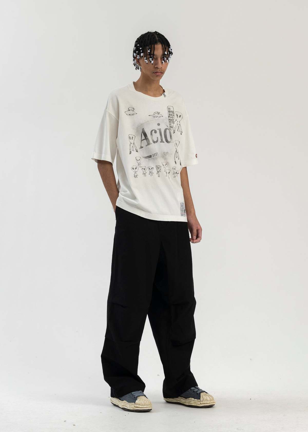 Mihara Yasuhiro DISTRESSED ACID PRINTED TEE - WHITE | Garmentory