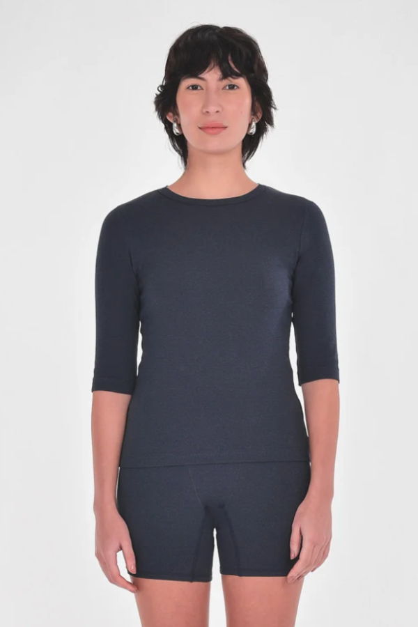 Paper Label 3/4 Length Fitted Tee - Midnight Blue