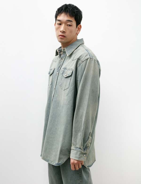 Acne Studios Relaxed Fit Denim Shirt - Blue/Beige | Garmentory