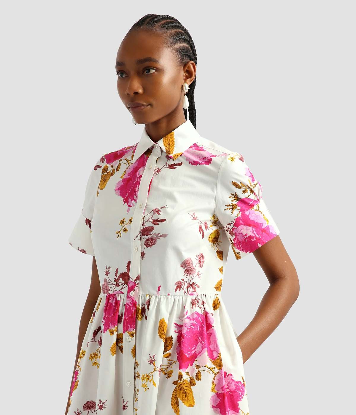 Erdem Fit And Flare Shirt Dress - White/Kelly Green