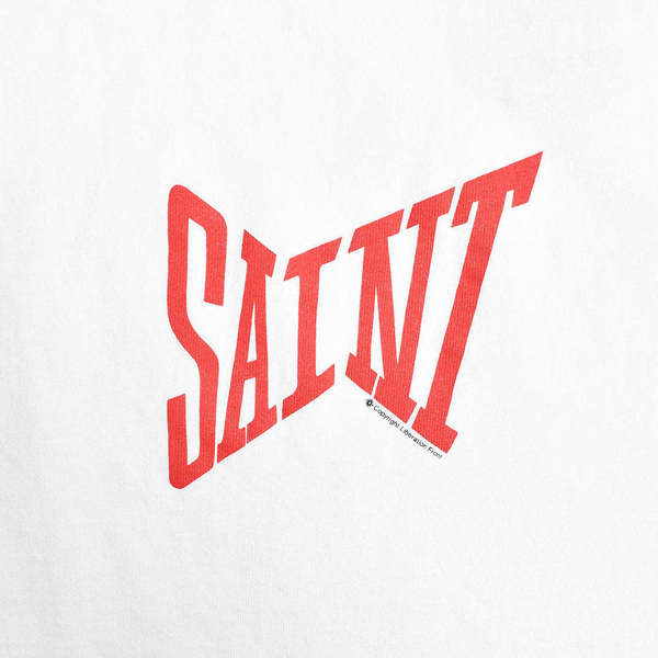 127★SAINT MICHAEL S/S TEE RIBON SAINT Saint Michael Ribon Saint S/S T-Shirt - White/Red | Garmentory
