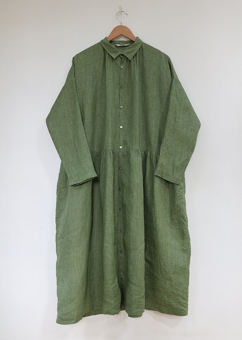 ICHI ANTIQUITES Pigment Color Linen Dress - Green | Garmentory