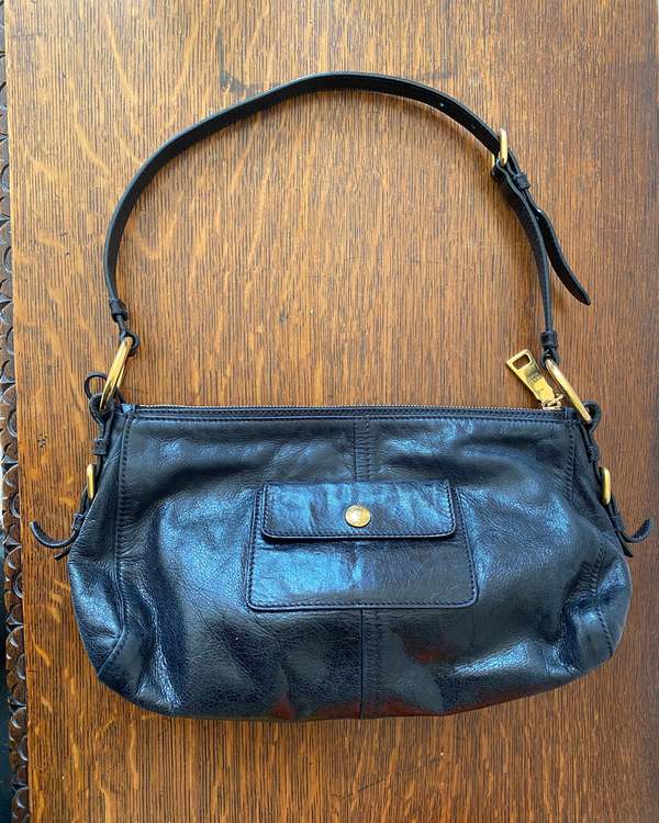 Vintage Y2K PRADA Vitello Shine Black Shoulder Bag With Gold