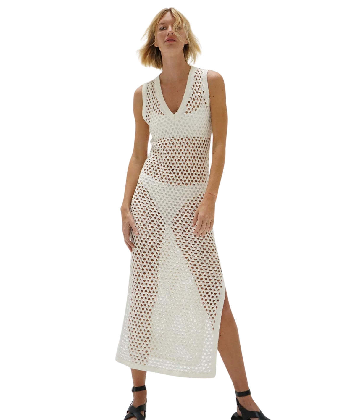 LNA Althaia V Open Knit Maxi Dress - Ivory | Garmentory