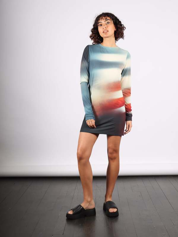 Issey Miyake Light Leak Dress - Pale Beige/Navy | Garmentory